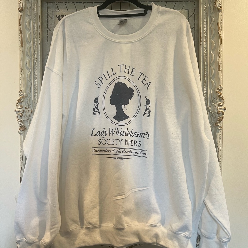 Bridgerton ‘Spill The Tea’ Lady Whistledown White Graphic Sweatshirt